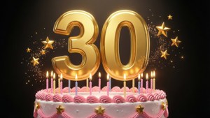 3D Golden 30 Cake Scene