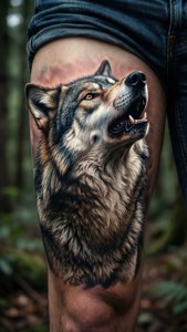 3D Wolf Howling Tattoo