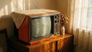 70s TV with Crocheted Doily