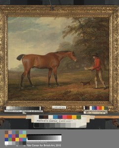 A Bay Horse Approached by a Stable-Lad with Food and a Halter