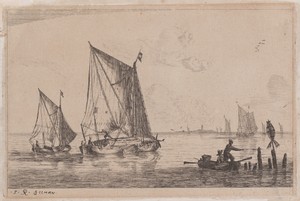A "Duinopschuit," a Smaller Sailing Boat, and a Rowboat