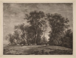 A Meadow with Cattle at the Edge of a Wood