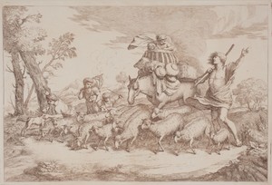 A Pastoral Journey with a Child in a Basket on Horseback