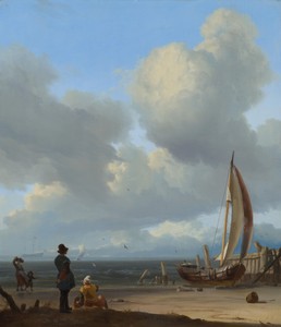 A Seascape with Figures by a Boat on a Shore