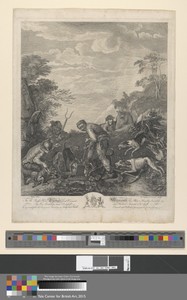 A set of seven, untitled, each dedicated: To the Right Hon'ble. Thomas Lord Viscount Weymouth...from the Original Painting in Long Leat Hall. [Three men digging out a fox's earth, watched eagerly by hounds...]