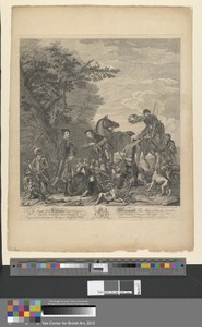 A set of seven, untitled, each dedicated: To the Right Hon'ble. Thomas Lord Viscount Weymouth...from the Original Painting in Long Leat Hall. [The kill: two riders dismounted, one holding fox above clamouring hounds; the huntsman blowing his horn ...]