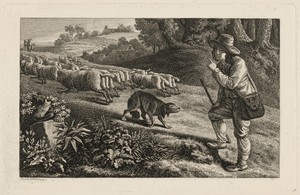 A Shepherd Scolding His Dog for Letting His Sheep Run Away
