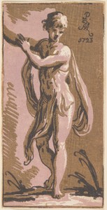 A Standing Youth Gesturing to His Right