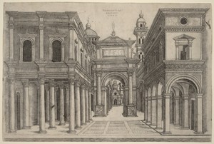 A Street with Various Buildings, Colonnades and an Arch