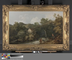 A View near Matlock, Derbyshire with Figures Working beneath a Wooden Conveyor