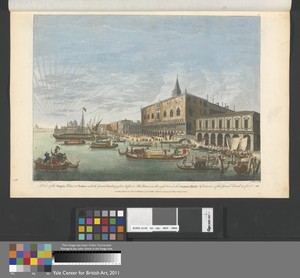 A View of the Doge's Palace at Venice with the Grand landing place before it. The Prison on the right hand the Custom House and Entrance of the Grand Canal in front