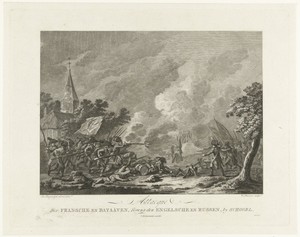 Aanval van de Franse en Bataafse infanterie op de Russen en Engelsen bij Schoorl in september 1799