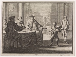 Aap bedient een gezelschap heren aan tafel