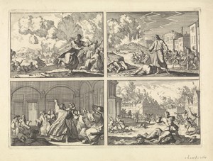 Aardbeving in Perzië, 1641 / Pest te Napels, 1656 / Conclaaf voor de verkiezing van paus Innocentius X, 1644 / Plein te Münster tijdens de belegering door bisschop Christoph Bernhard von Galen, 1657