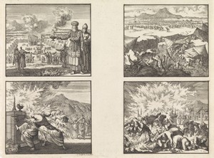 Aäron als hogepriester / Nadab en Abihu bij het altaar gedood / Datan en Abiram met hun gezinnen door de aarde verzwolgen / Vernietiging van de stam van Korach