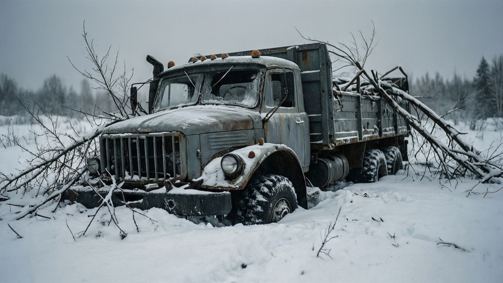 Abandoned in Snowdrift by Wallpapers.art Studio