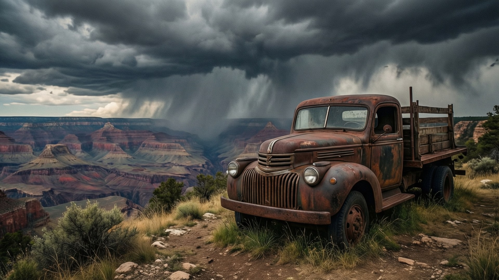 Abandoned Truck Overlook by Wallpapers.art Studio