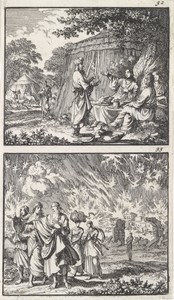Abraham ontvangt de drie engelen / Lot verlaat Sodom