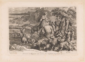 Abraham op weg naar Egypte met zijn vrouw Sara