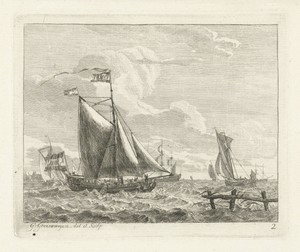 Acht zeilschepen op ruig water