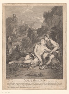 Acis en Galatea begluurd door Polyphemus