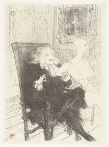 Acteurs Jules Charles Truffier en Marguerite Moreno in toneelstuk Les femmes savantes