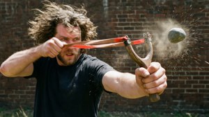 Action Shot: Slingshot Releasing Pebble