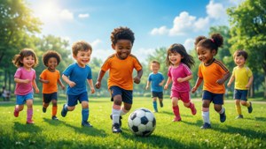 Active Kids Play Soccer