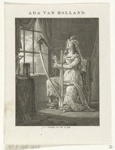Ada gravin van Holland speelt op harp tijdens gevangenschap op Texel in 1203