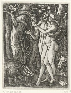Adam en Eva bij zondeval in paradijs