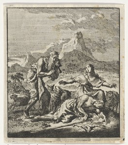 Adam en Eva treuren over de dode Abel