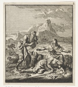 Adam en Eva treuren over de dode Abel