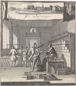 Adreskaart voor de goud- en zilverdraadwinkel van Christiaan Beuning te Beuningen