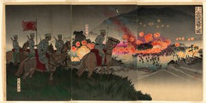 Advancing across the Ansong River at the Battle of Asan (Gazan gekisen Anjo no watashi shingeki no zu)