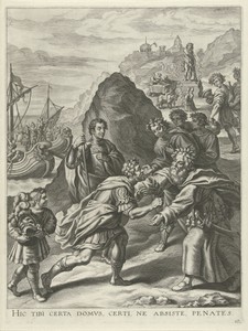 Aeneas accepteert de gastvrijheid van Evander in Italië