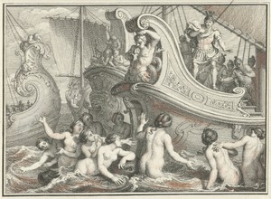 Aeneas' vloot omringd door zeenimfen