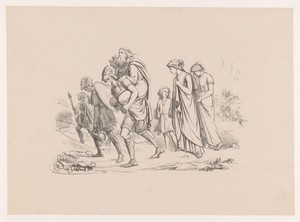 Aeneas vlucht met zijn familie uit Troje