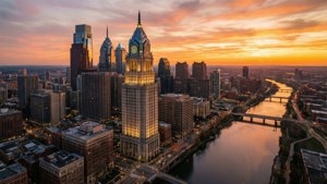 Aerial Golden Hour Philadelphia