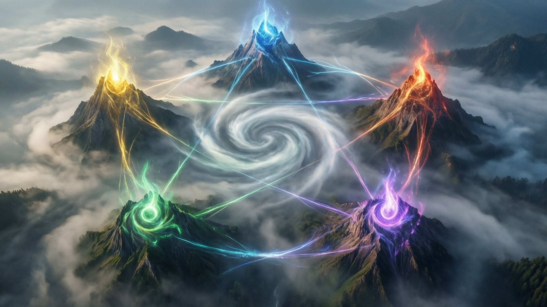 Aerial Pentagram of Elements by Wallpapers.art Studio