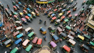 Aerial View Rickshaw Traffic