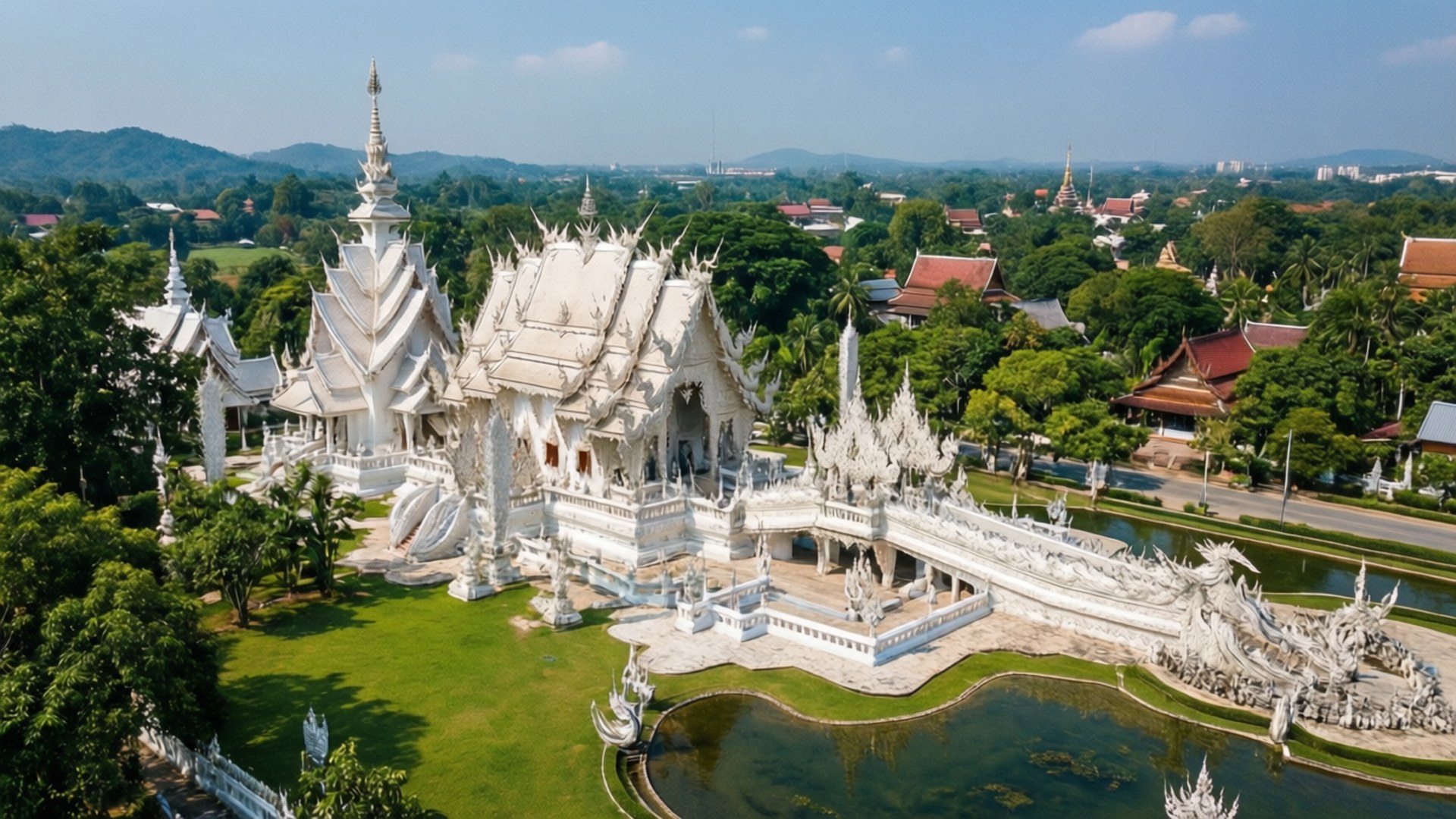 Aerial White Temple Complex by Wallpapers.art Studio