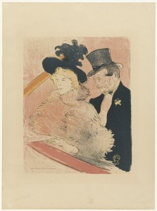 Affiche voor inktfabrikant met portret van Emilienne d'Alencon en Gabriel Tapié de Céleyran bij concert Les Décadents
