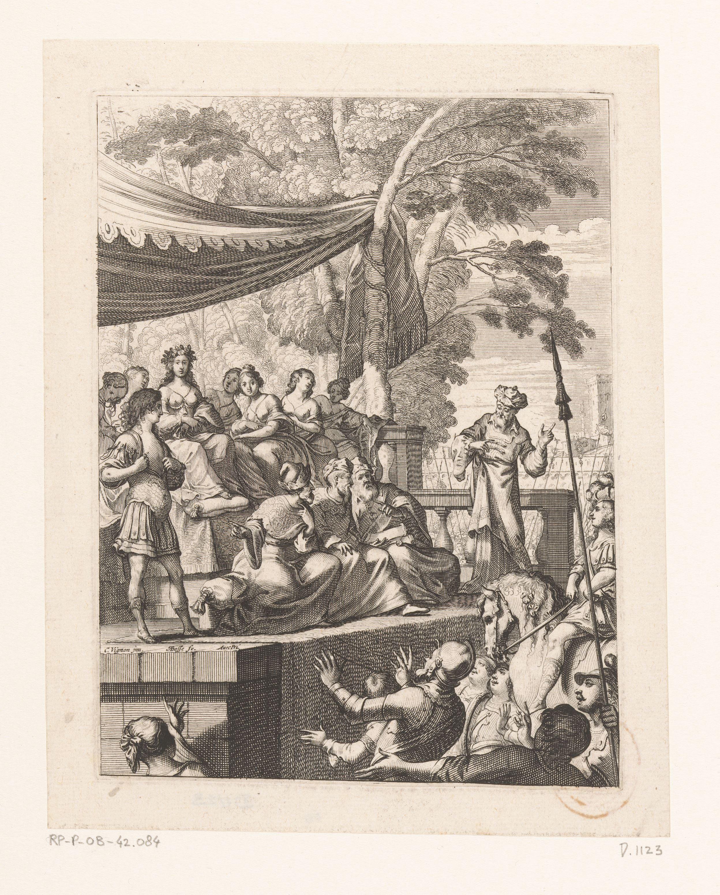 Afgevaardigden van Syracuse komen Dicearque, Melinte en Palamède complimenteren by Abraham Bosse