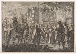 Afkondiging van de Vrede van Osnabrück in een stad, 1648
