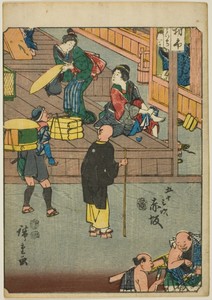 Akasaka, from the series "Fifty-three Stations [of the Tokaido] (Gojusan tsugi)," also known as the Figure Tokaido (Jinbutsu Tokaido)