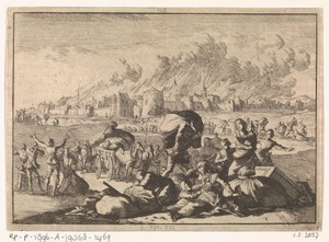 Aken brandt terwijl inwoners vluchten, 1656