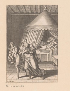 Alcamène ziet Chariclée, liggend in bed