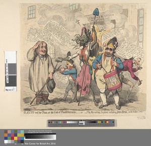 Alecto and Her Train, at the Gate of Pandeomonium; - or - The Recruiting Sargeant Enlisting John Bull, Into the Revolution Service