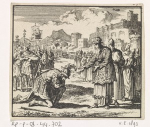 Alexander de Grote knielt voor de hogepriester Jaddus