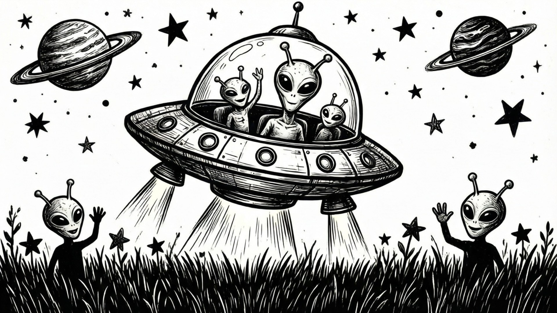 Alien Spaceship Landing by Wallpapers.art Studio